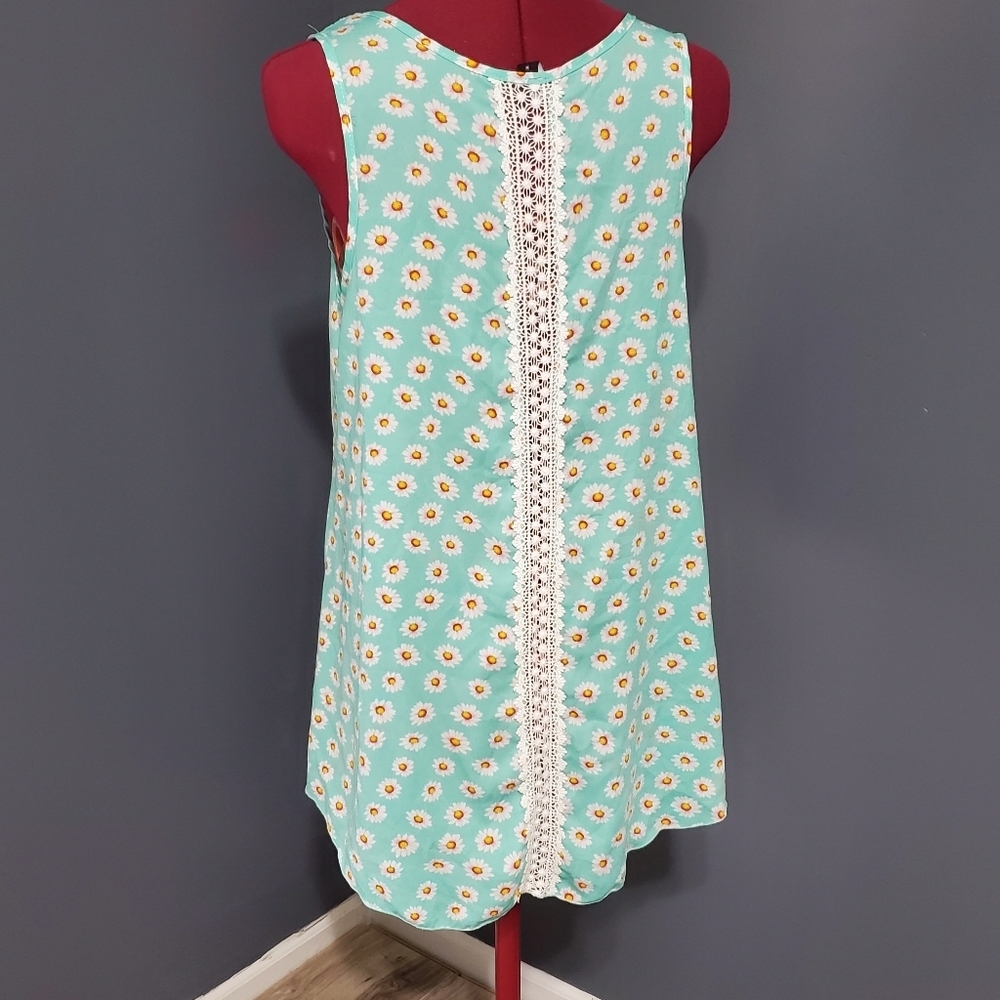 Daisy Flowy Tank Top Shirt Lace Back Ing Blue